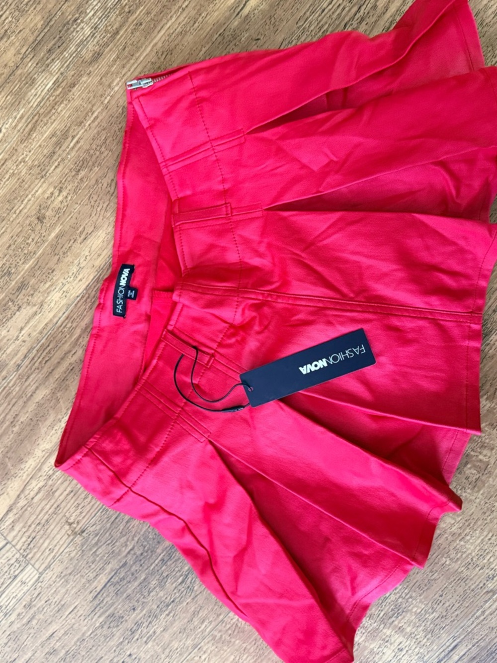 Fashion Nova Red Pleated Mini Skirt with Studded Belt - Picture 2 of 7